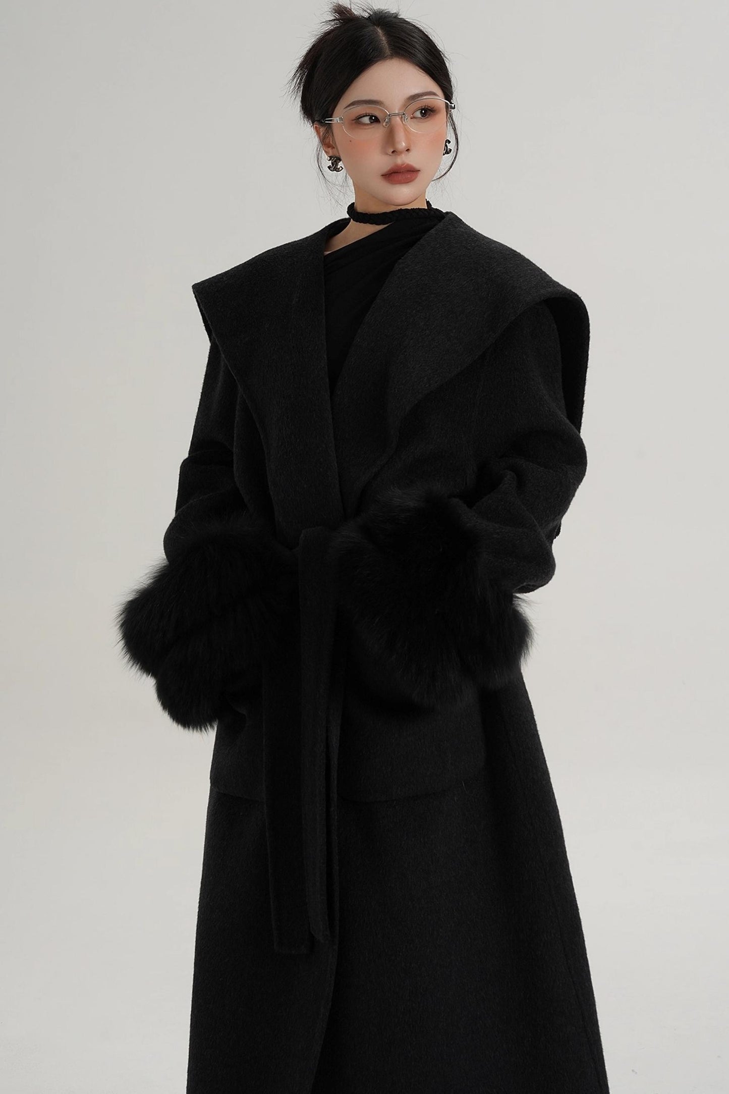 Fox Sleeve Wool Coat