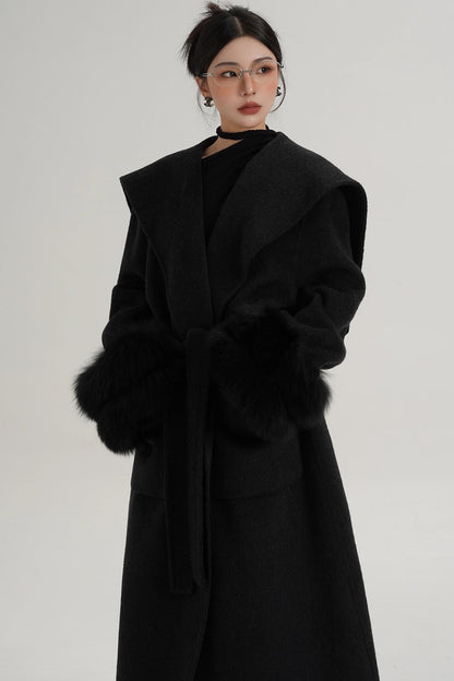 Fox Sleeve Wool Coat