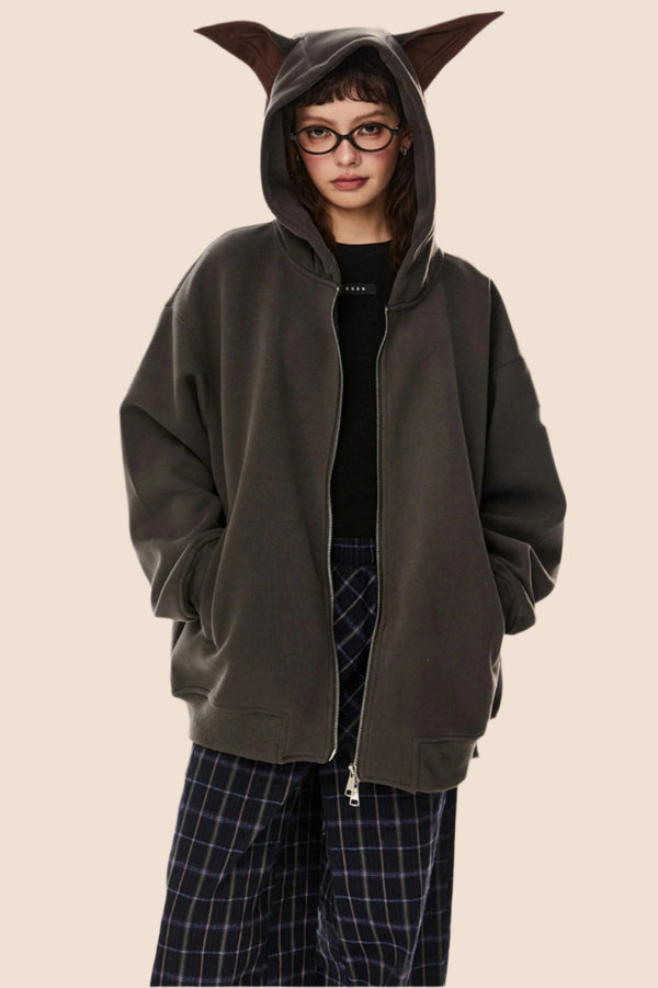 레트로 루즈 핏 후드 재킷 