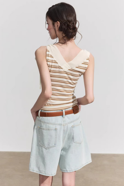 Short in denim lavaggio vintage a vita alta