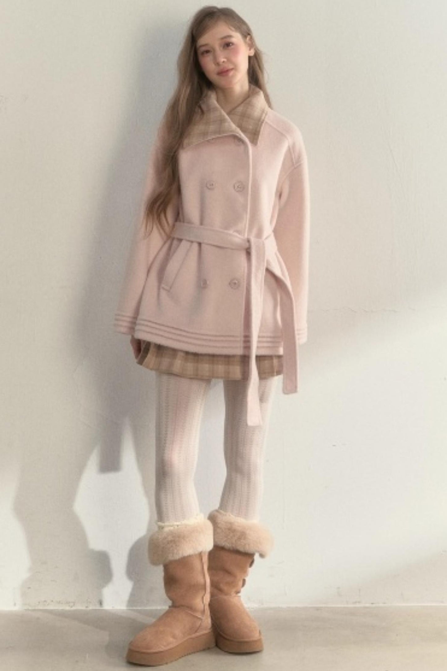 Plaid Double-Breasted Wool Coat