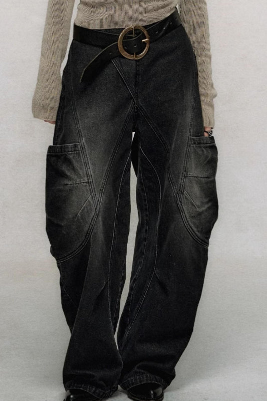 Diagonal Placket Cargo Jeans Pants