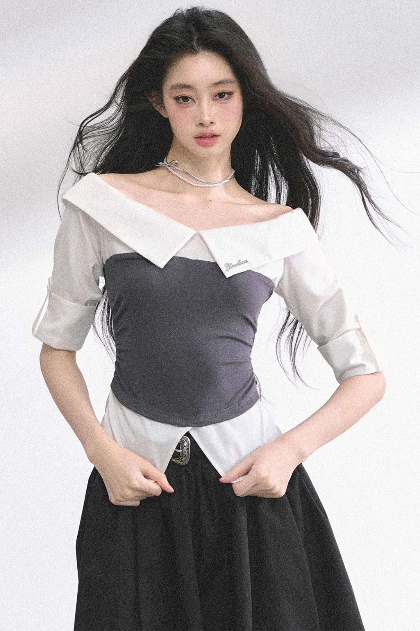 Gray Sugar Striped Short-Sleeved Shirt