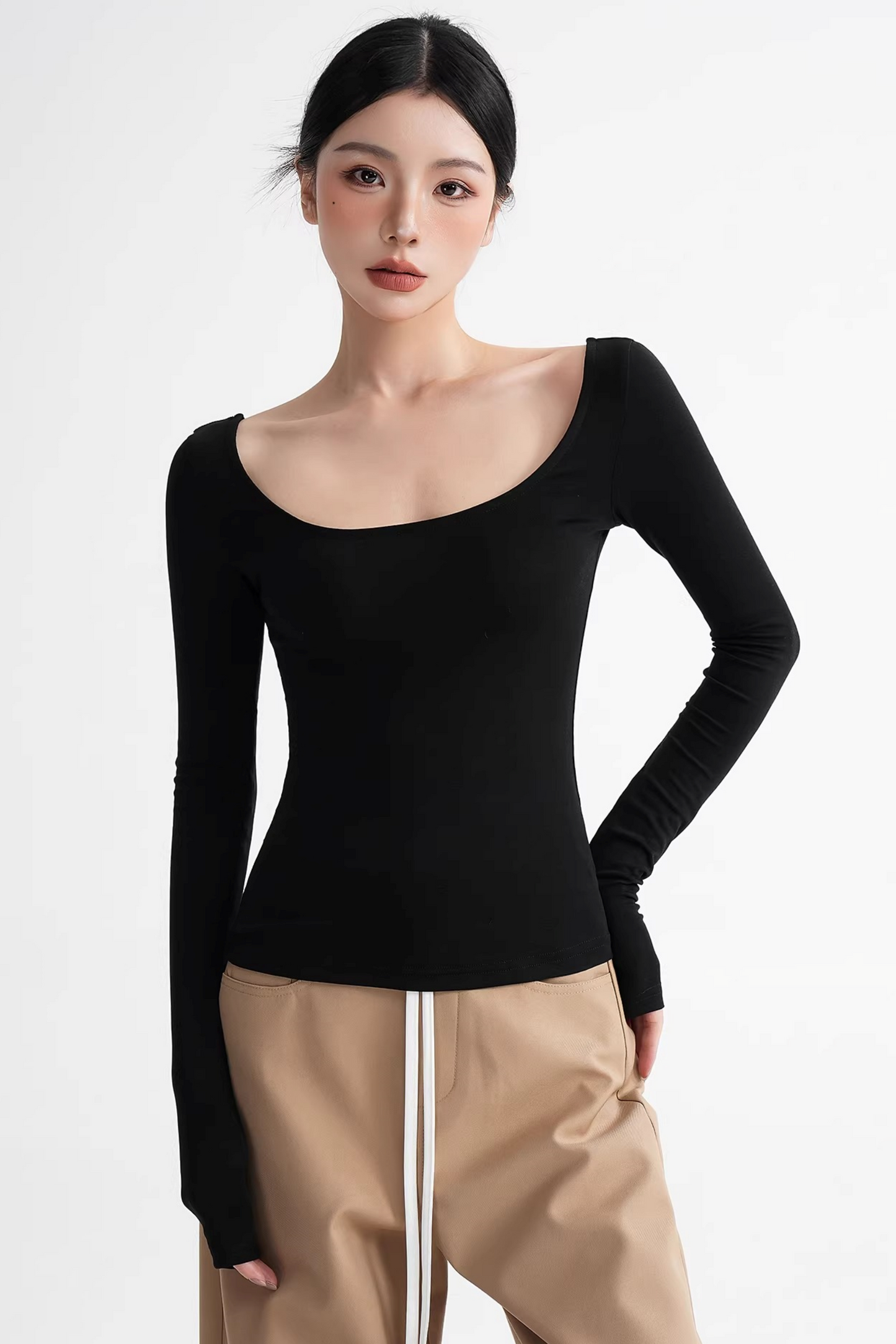 Wool Tencel Collarbone Sweater