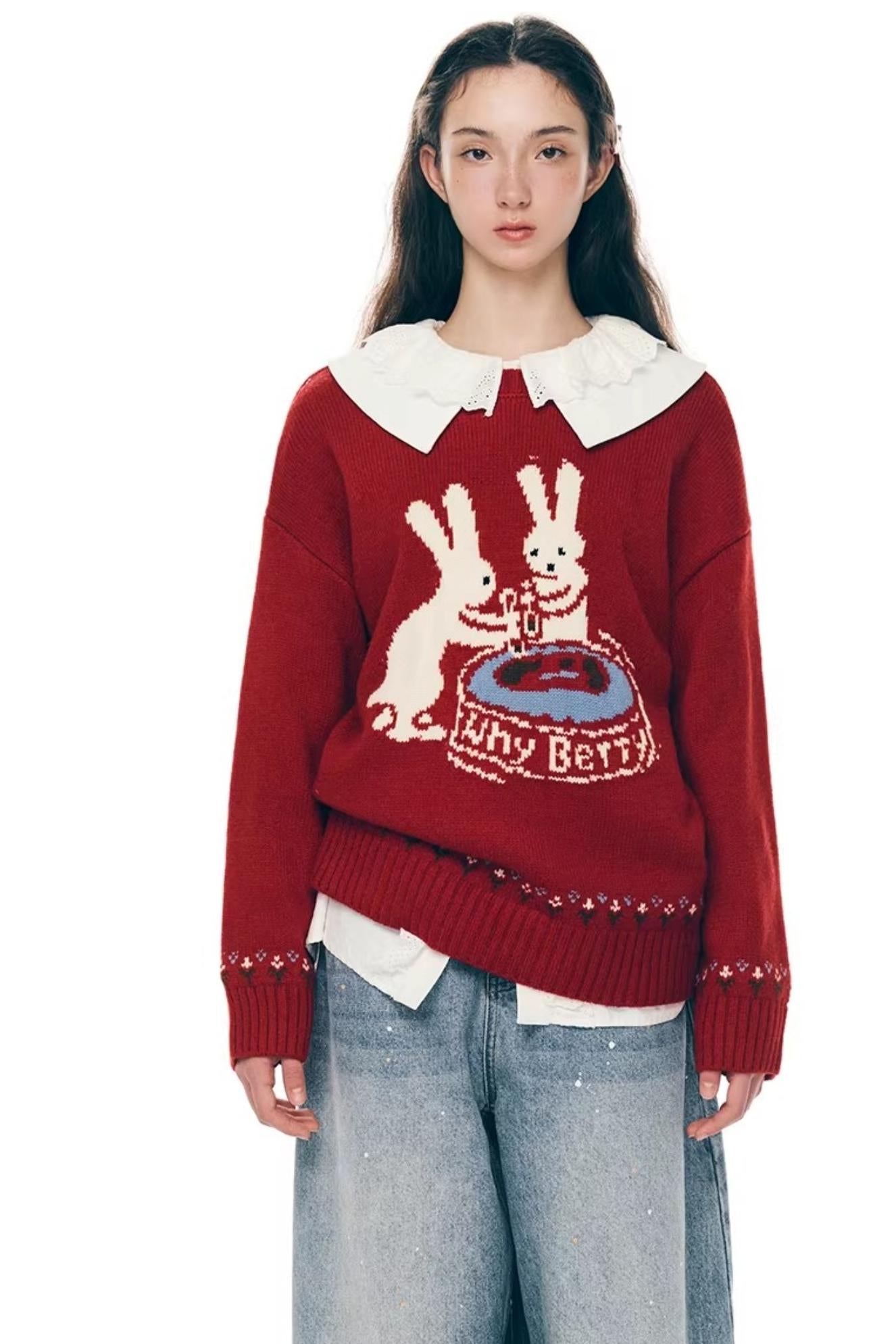 Red Rabbit Knitted Sweater