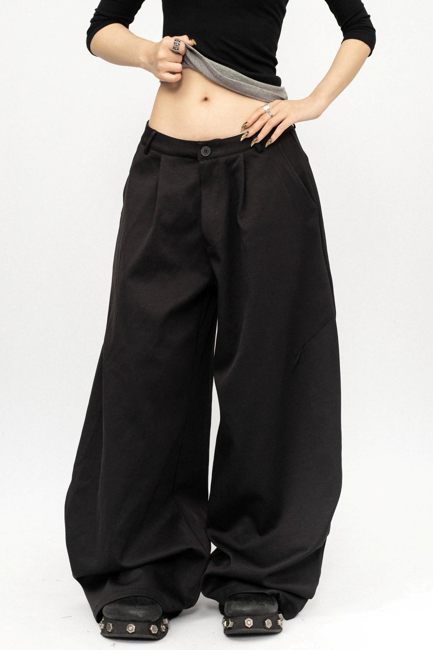 Black Minimalist Wide-Leg Pants