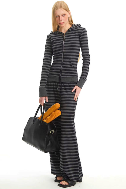 Retro Striped Hooded Top Set-Up