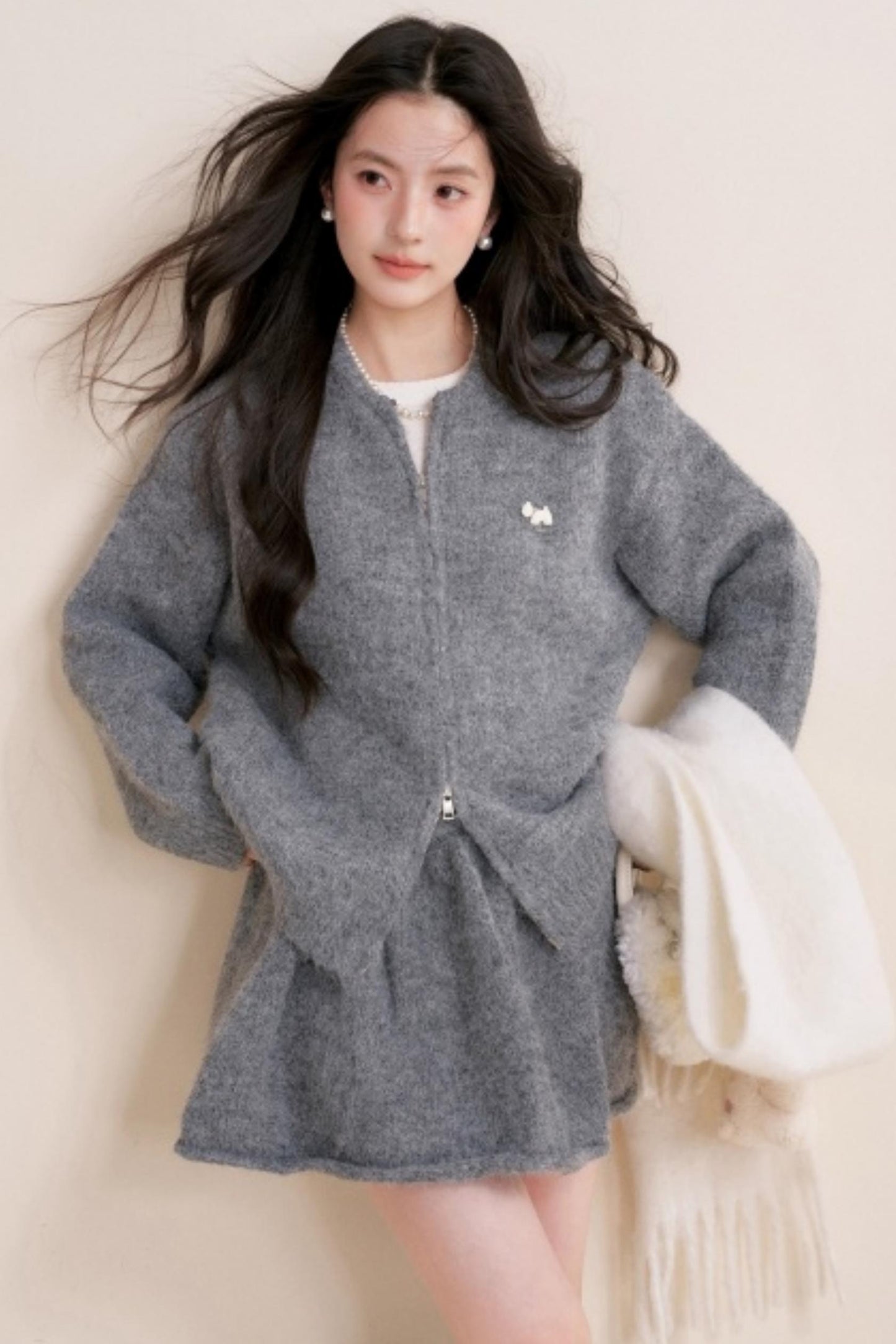 Winter Gray Knitted Cardigan Set-Up
