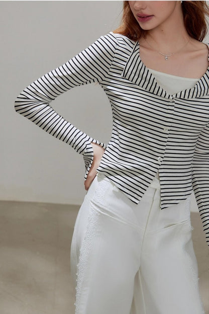 V-neck Striped Knitted Cardigan