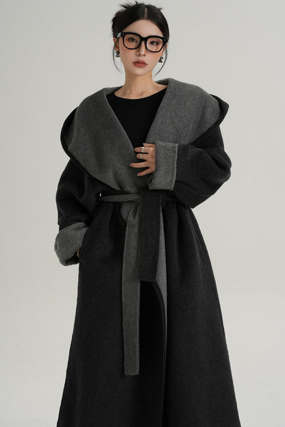 Temperament Hooded Wool Reversible Coat