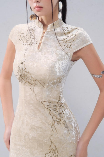 Porcelain Velvet Cheongsam Dress