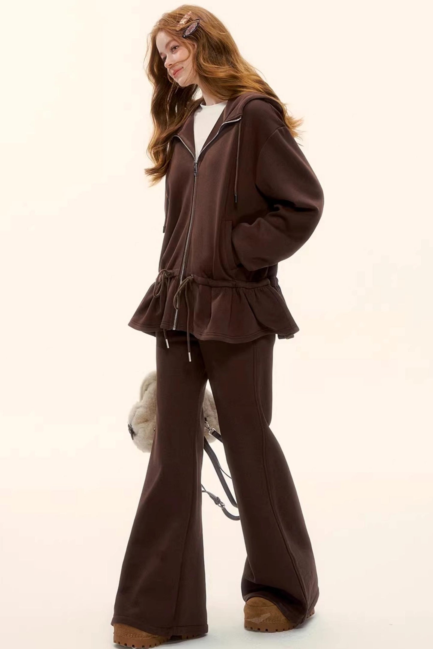 Hooded Drawstring Fleece Jacket Set-Up