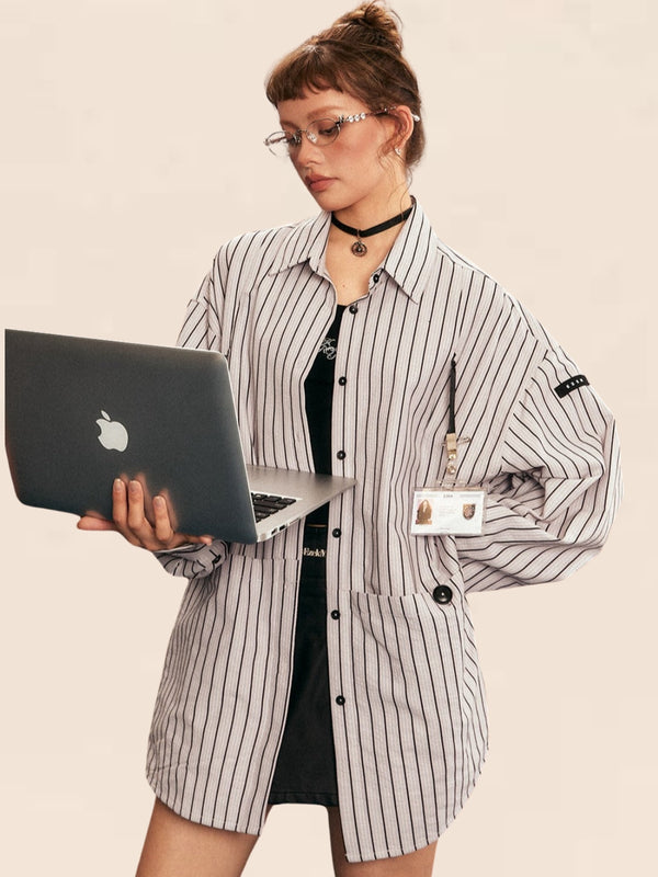 Retro Vertical Stripe Casual Shirt