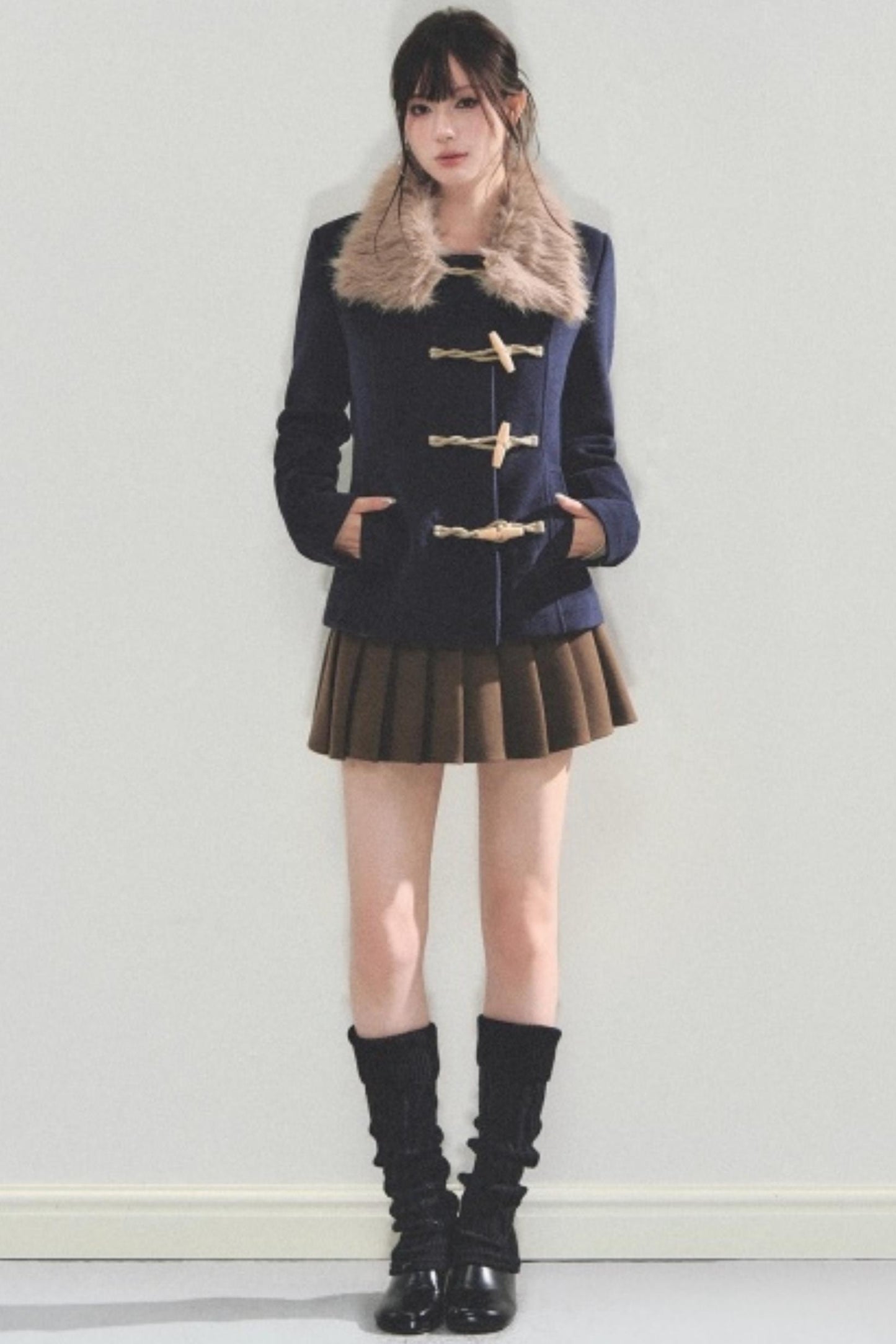 Vintage Toggle Woolen Fur Collar Coat