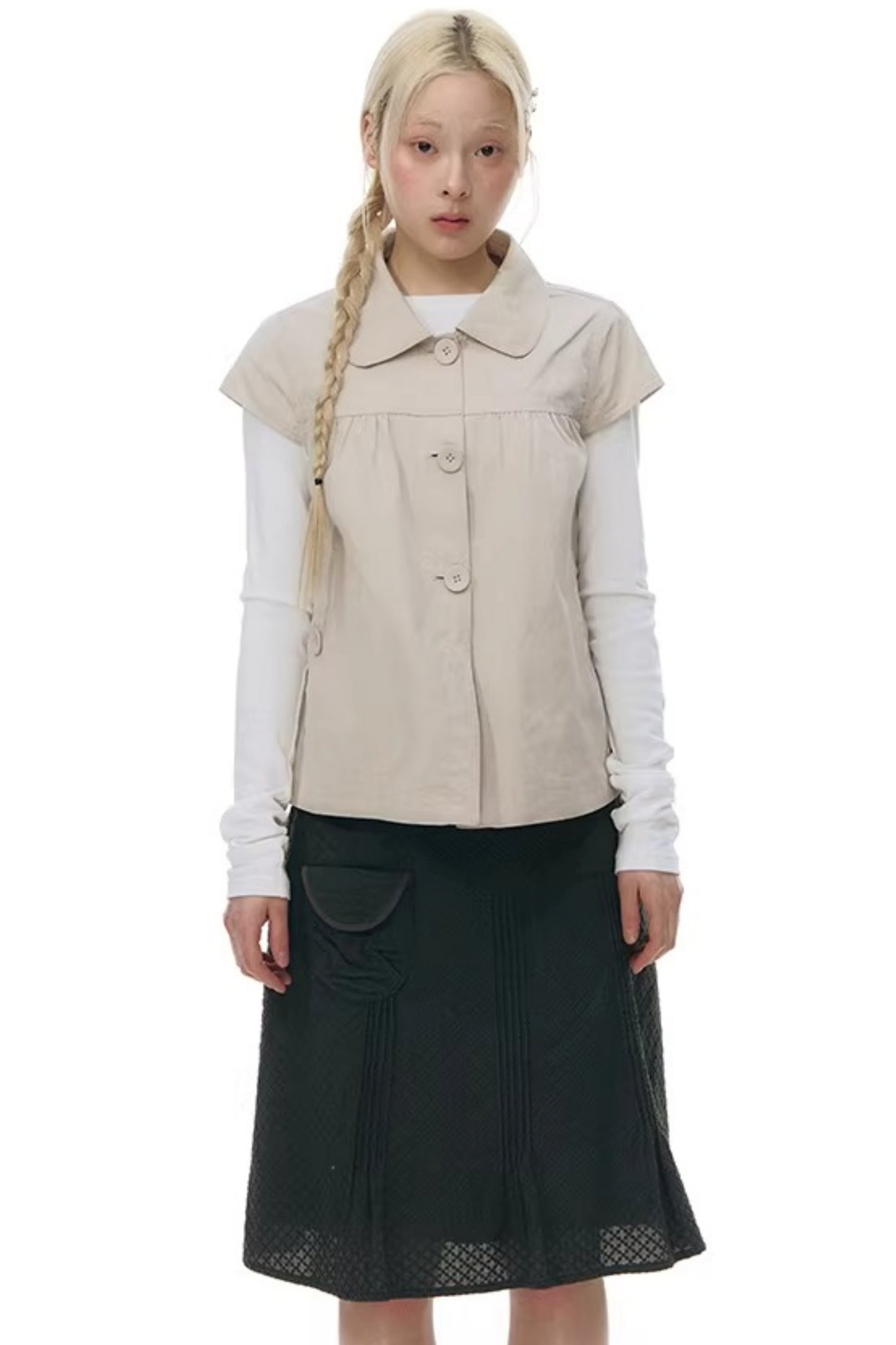 Doll Collar Flutter Sleeve Cardigan