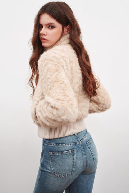 Leather Stand-Up Collar Woolen Short Jacket