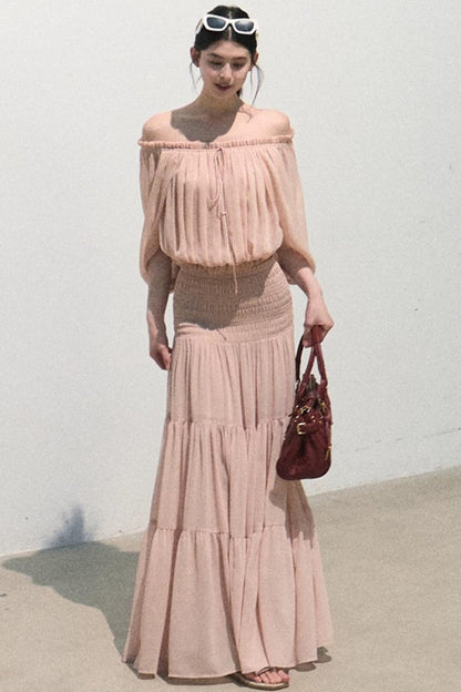 Airy Off-Shoulder Chiffon Blouse