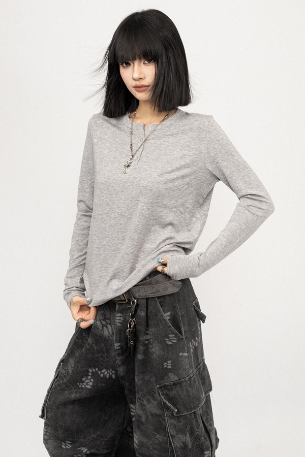 Autumn Black Shoulder Slim T-shirt