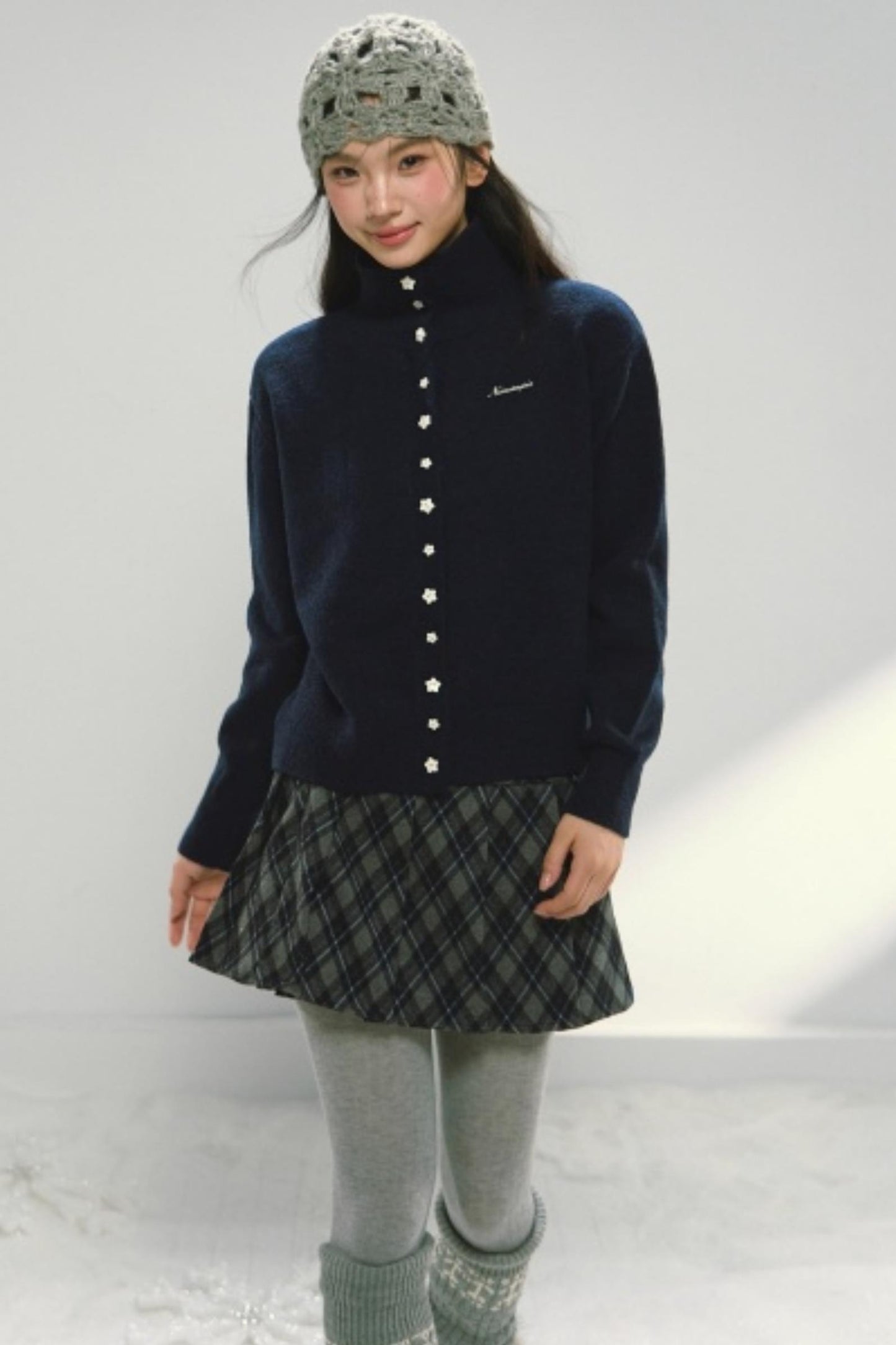 Vintage Star Button Cardigan Skirt Set-Up