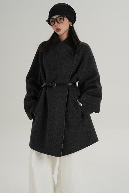 Lace-Up Reversible Wool Coat