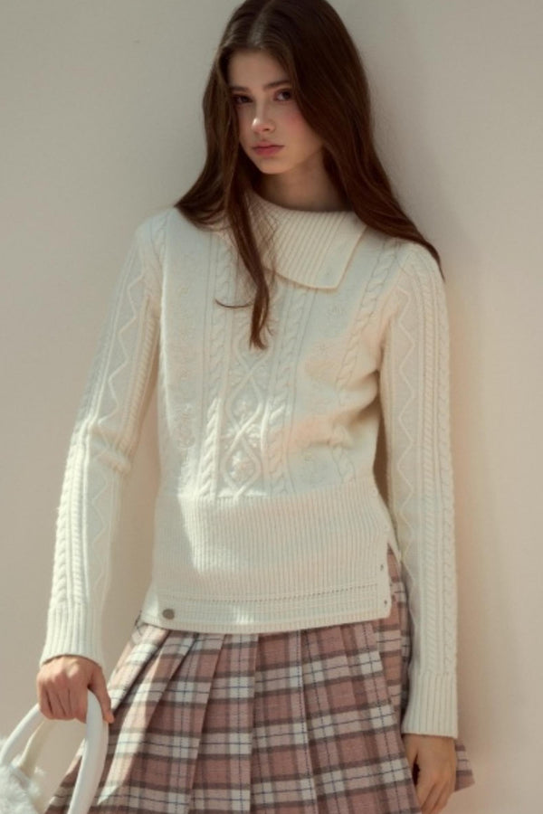 Twist Semi-Turtleneck Warm Knit Sweater