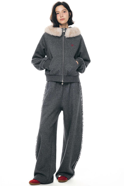 Gray Lace-Up Sweatpants