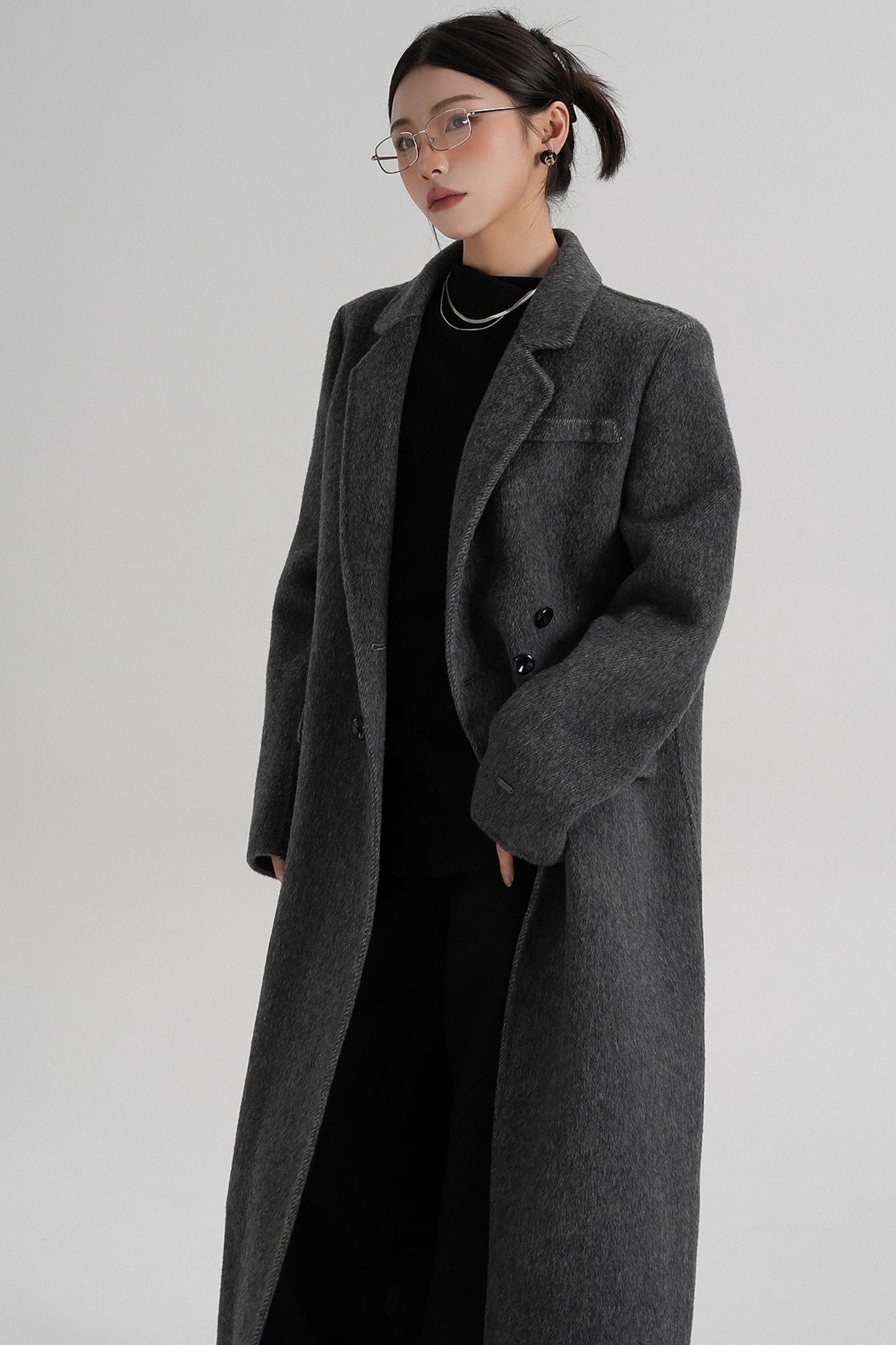 Reversible Long Shoulder Wool Coat