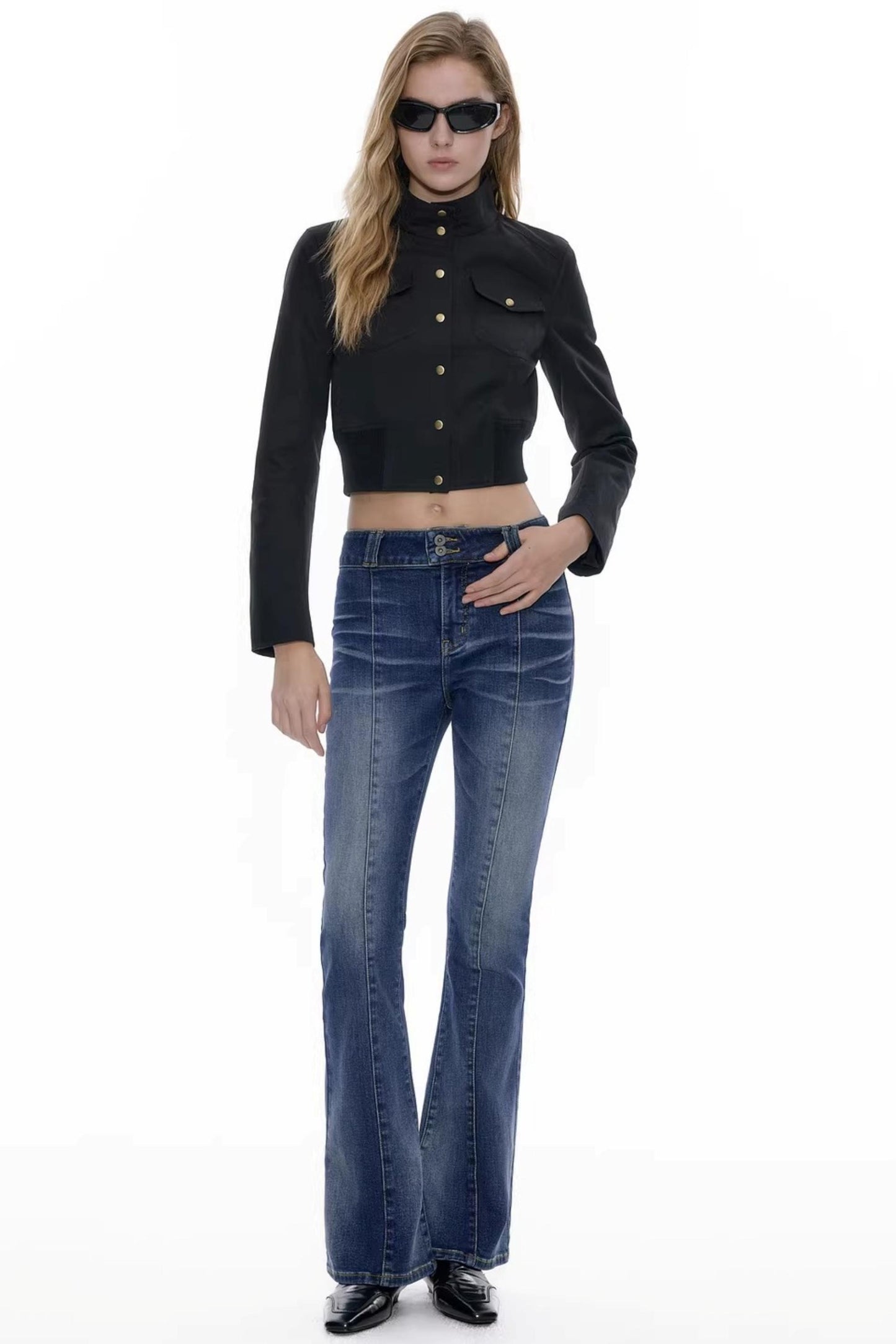 Deep Sea Blue Flared Denim Pants