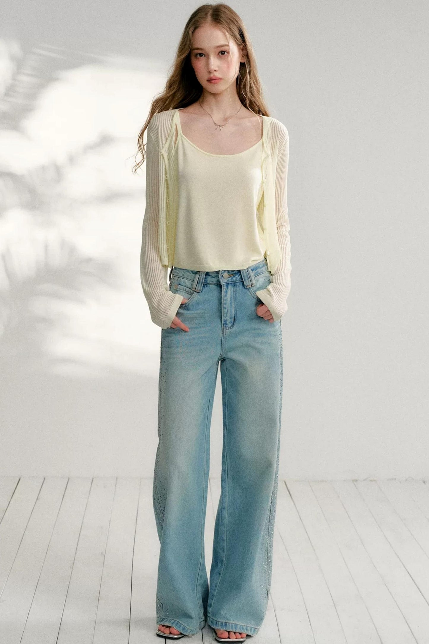 Hollow Knit Cardigan Set