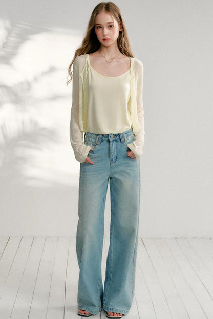 Hollow Knit Cardigan Set