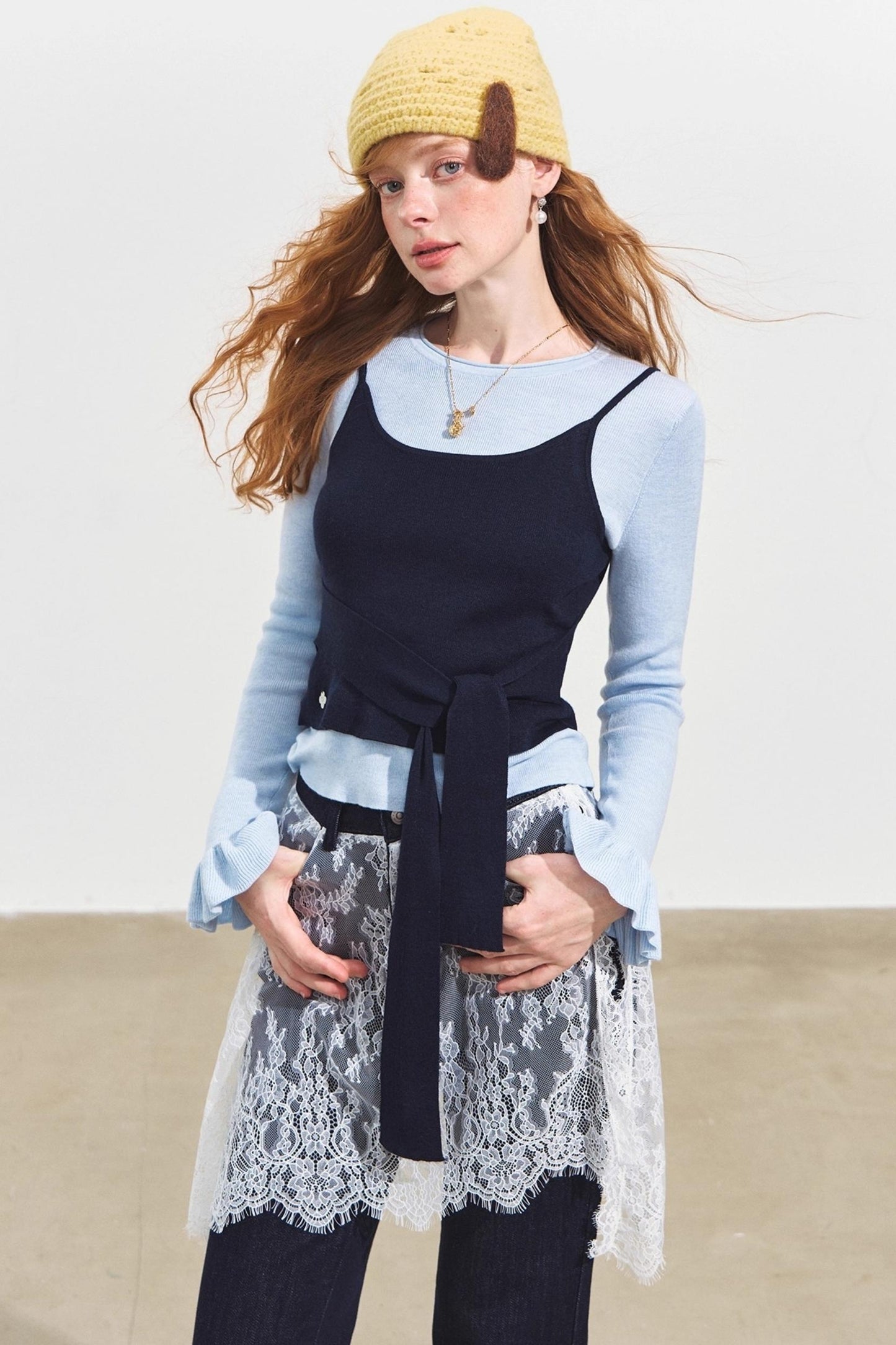 Fake Two Lace Curtain Bootcut Jeans