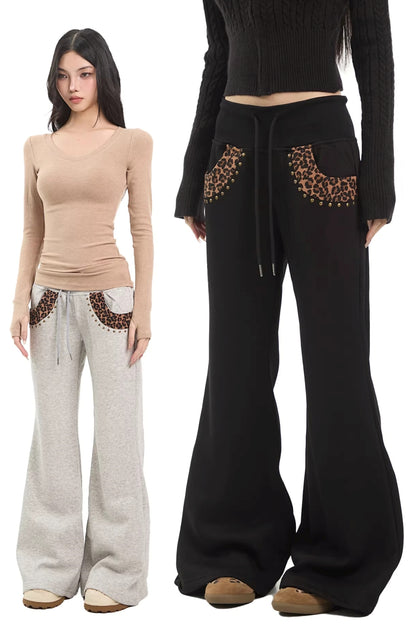Leopard Print Patchwork Flared Pants