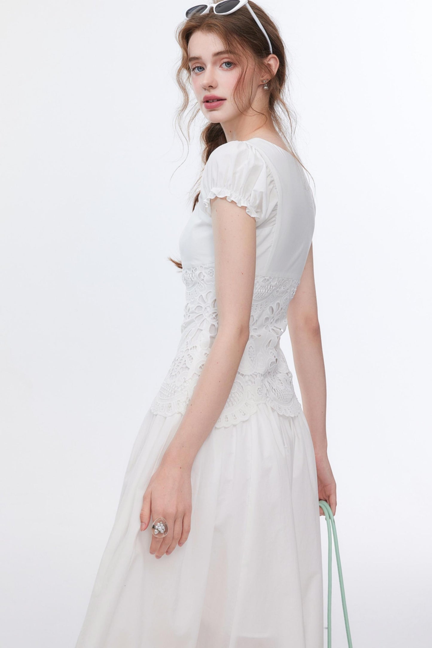 Bubble Sleeve White Dress