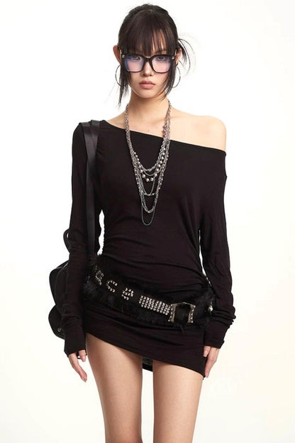 Slanted Shoulder Long Sleeve T-Shirt