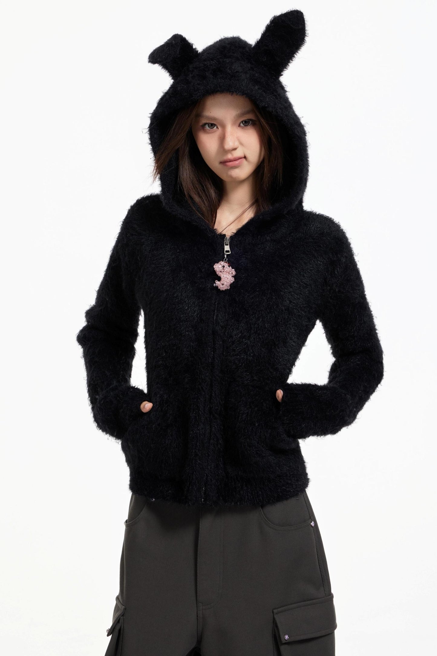 Swingable Hooded Plush Coat