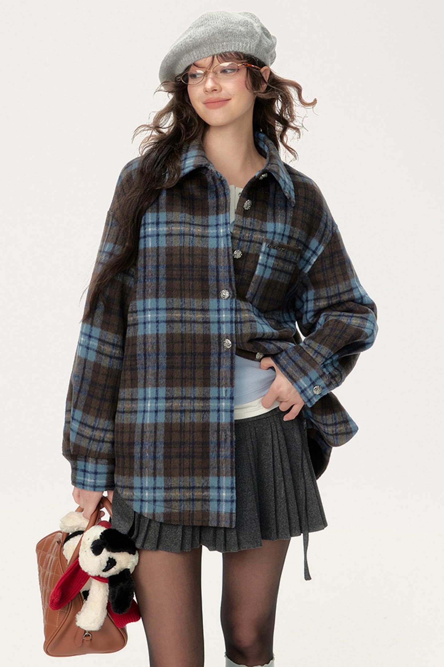 Chic Retro Plaid Collar Shirt