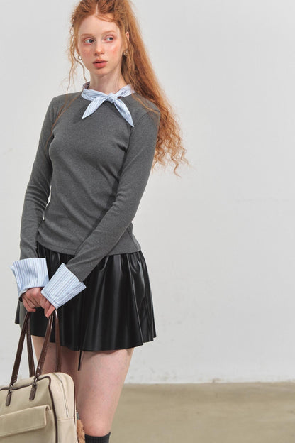 Simple Puffy Leather Skirt