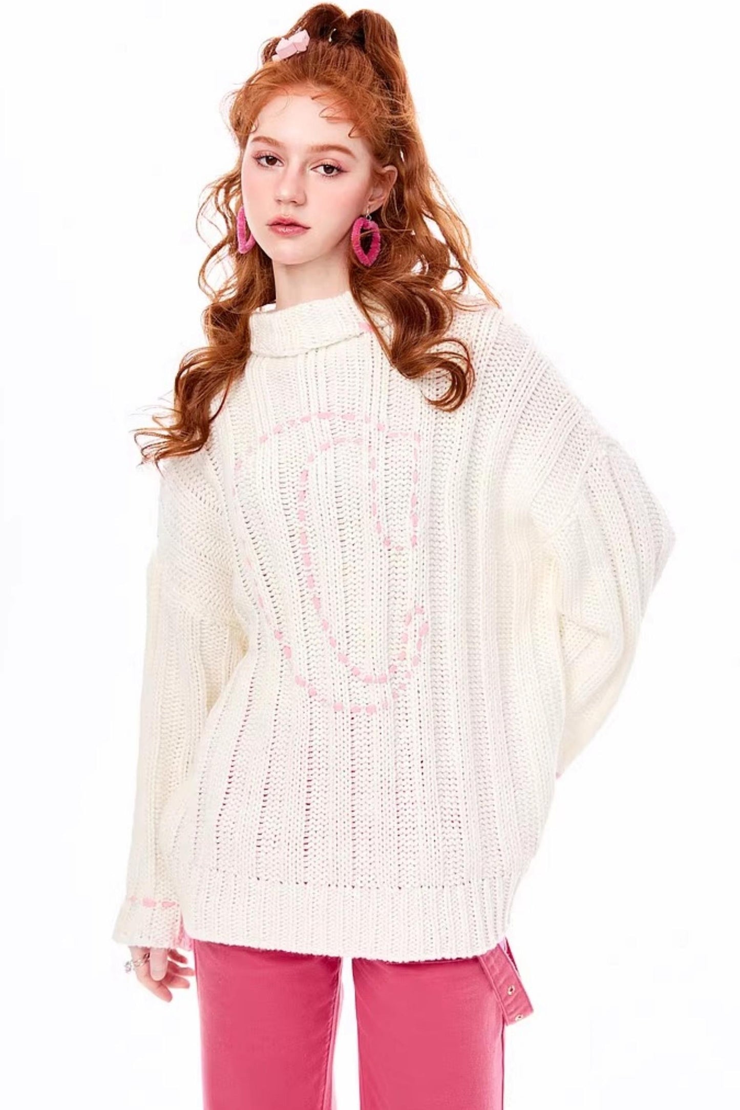 Apricot White Knit Sweater