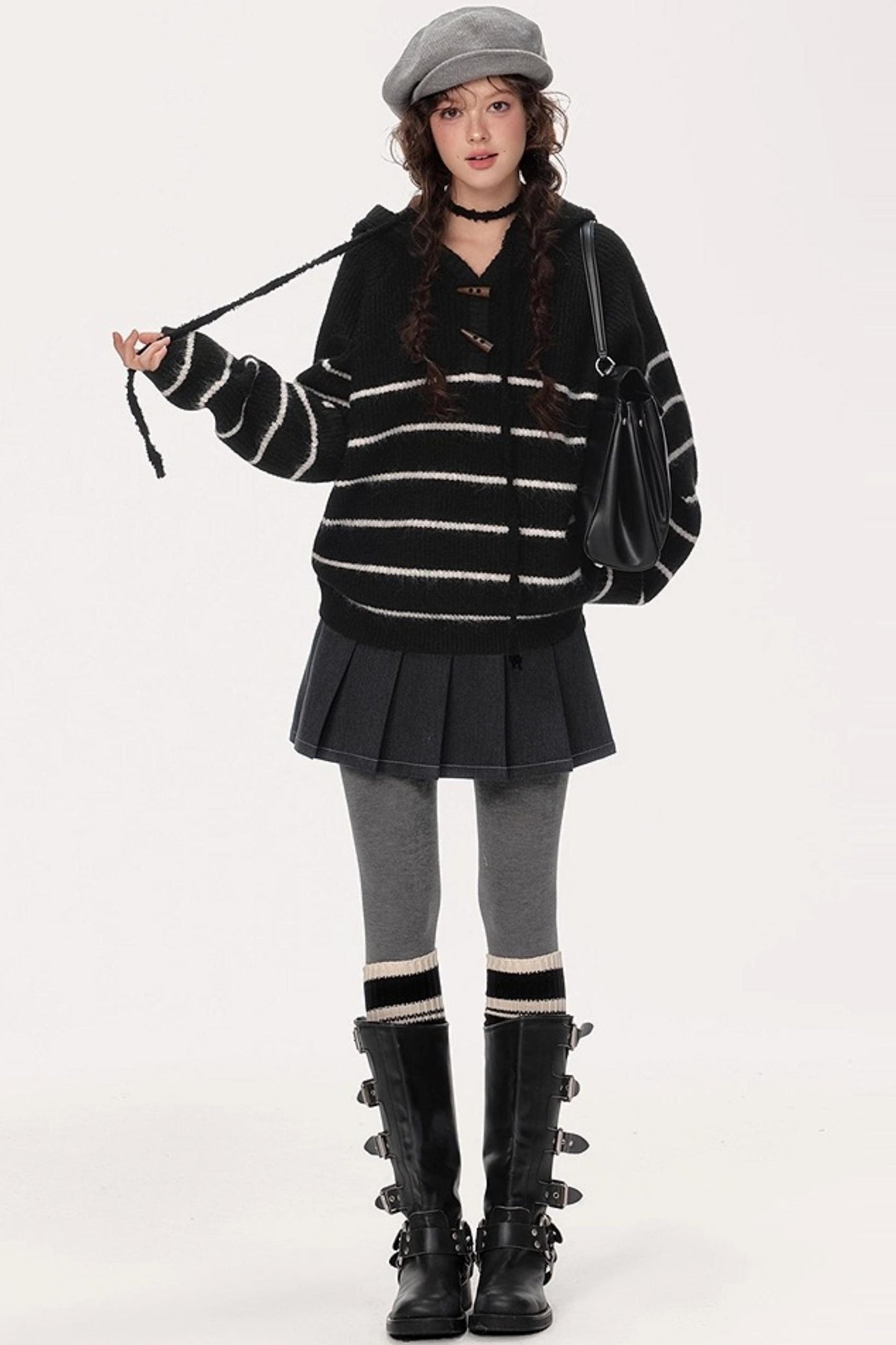 Hooded Striped Knit Sweater