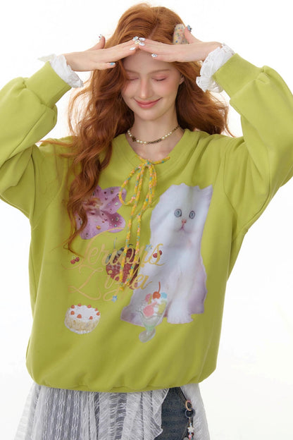American Retro Cat Print Sweatshirt