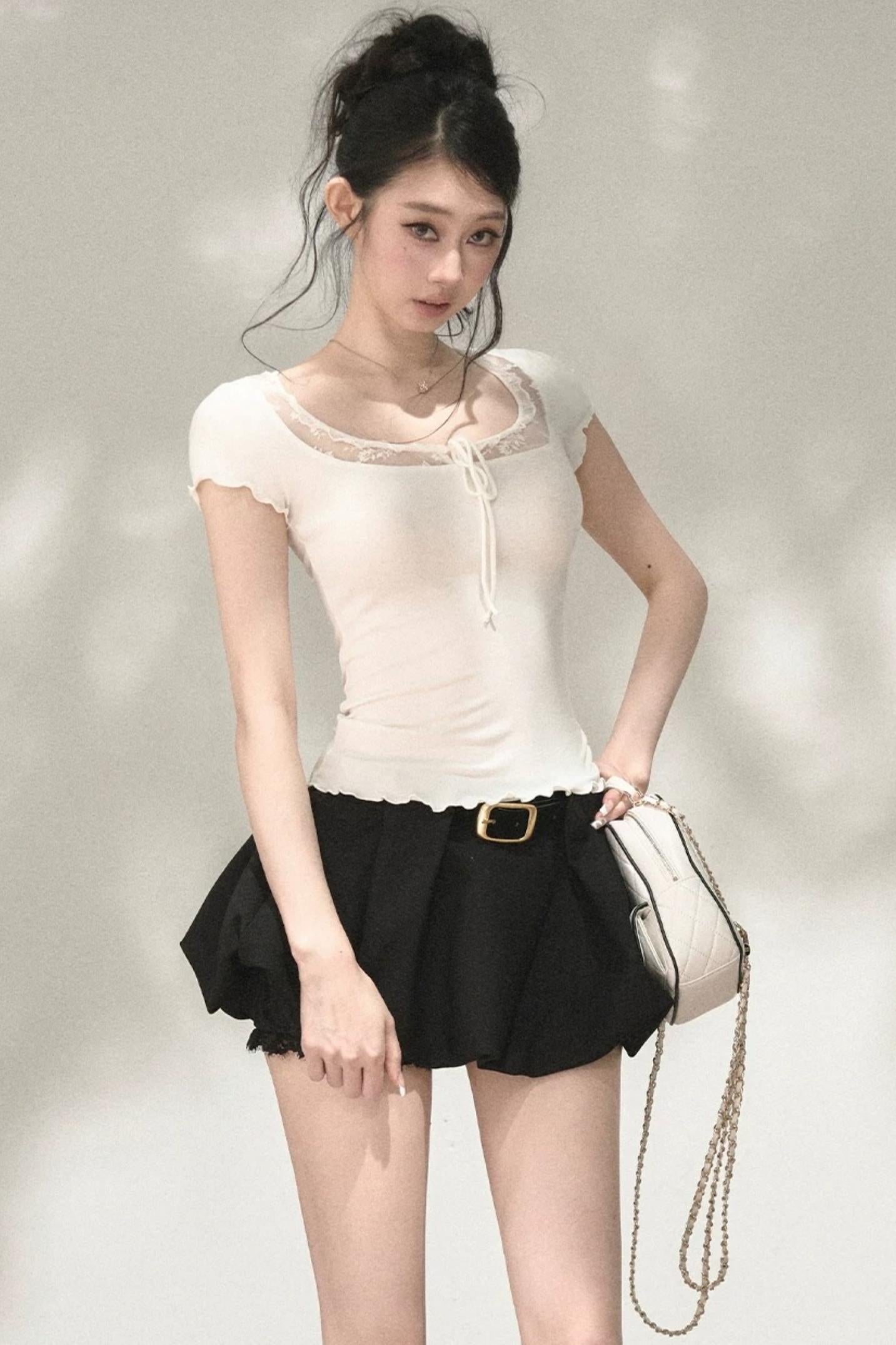 Lace Ruffle Short Sleeve Top