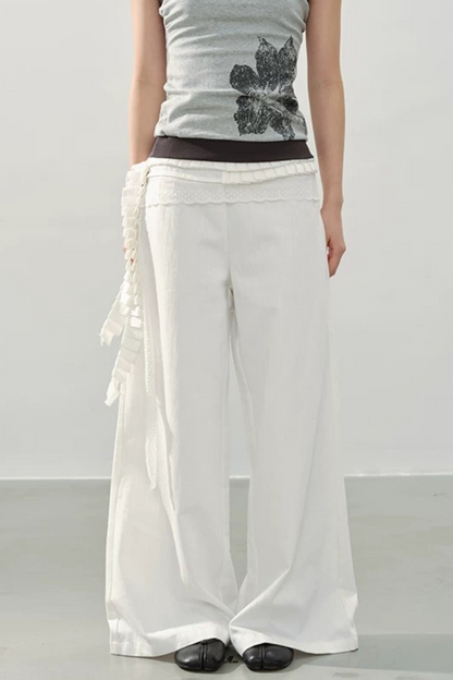 Pantalones de pierna ancha con lazo de encaje