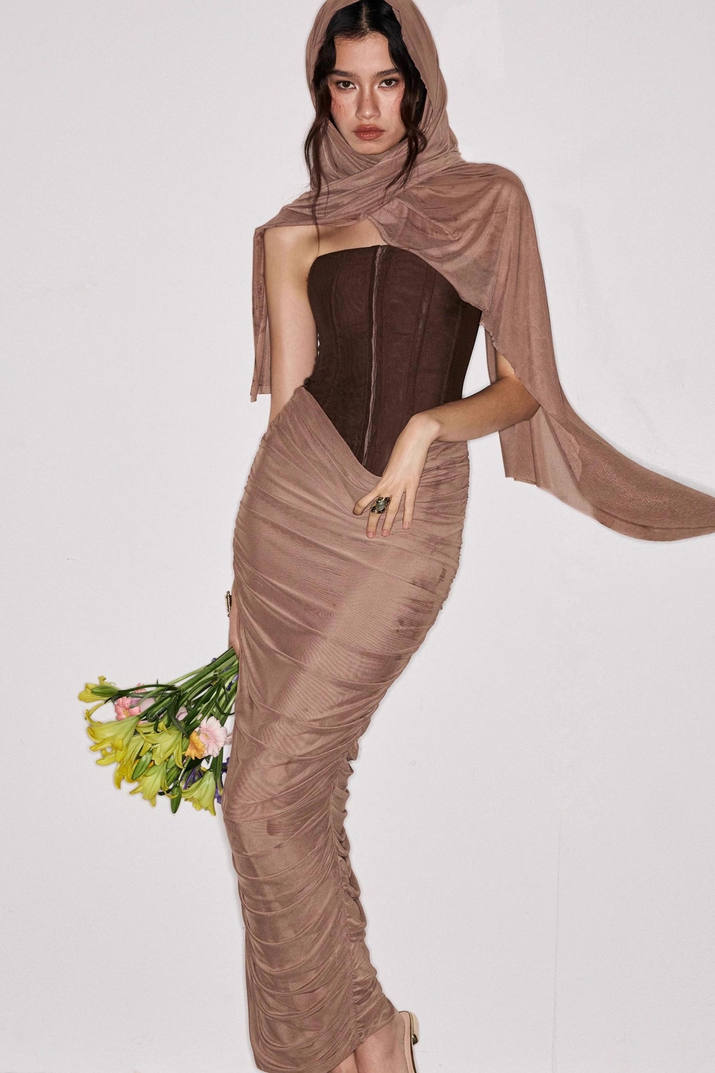 Wind Mesh Fishbone Corset Dress