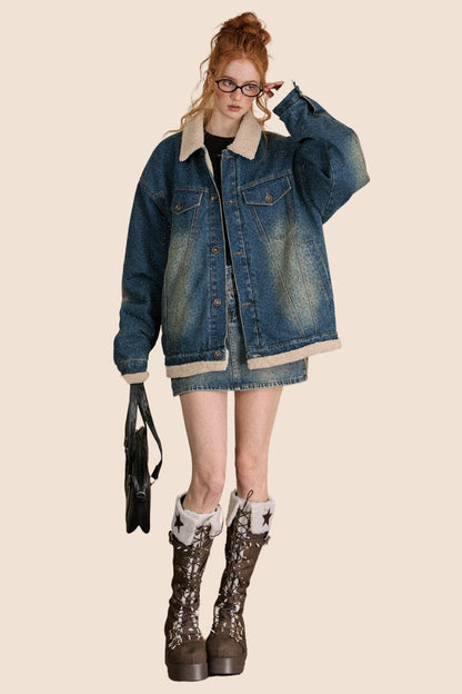 Retro Lambswool Contrast Denim Jacket