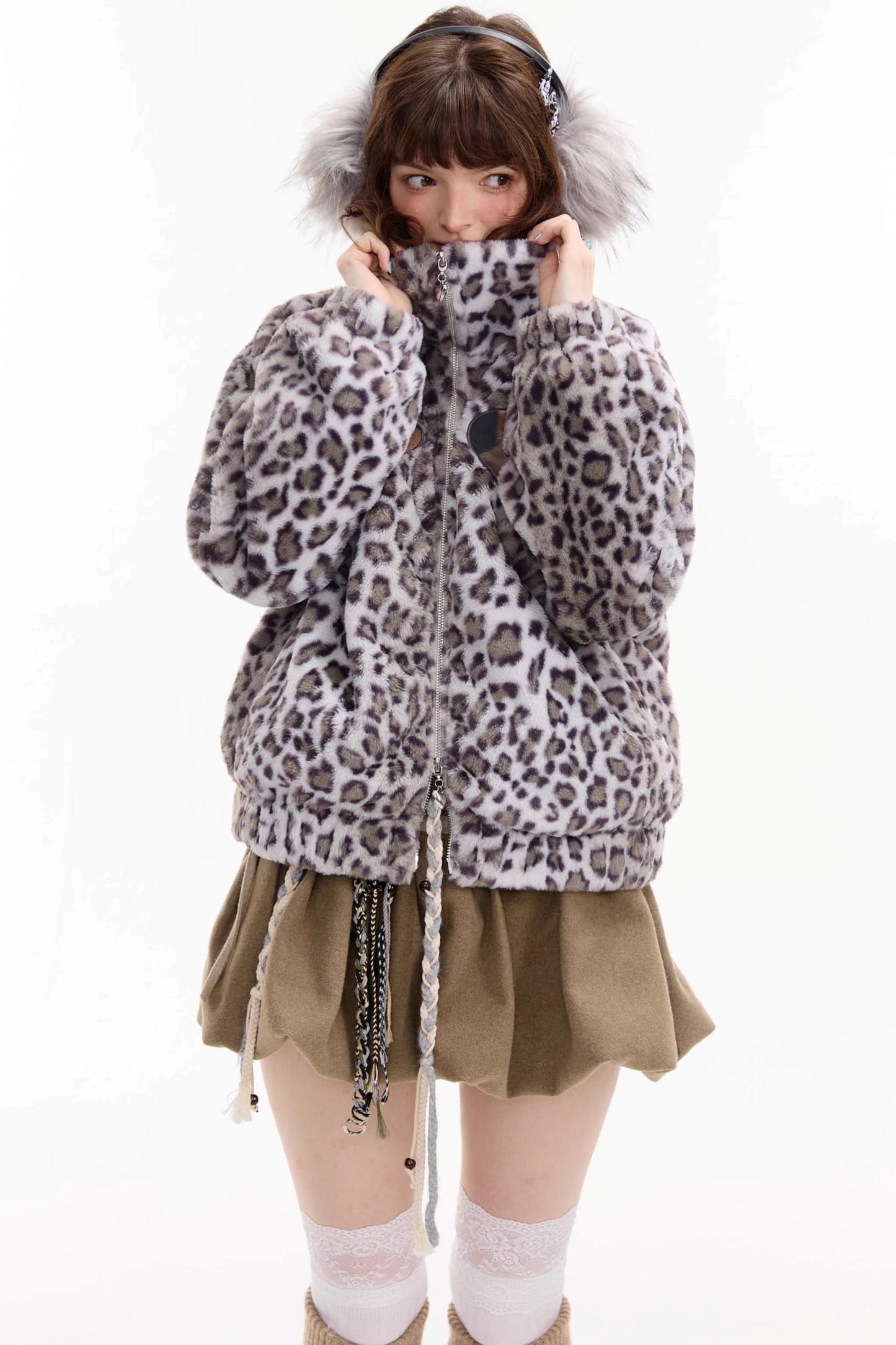 Winter Cat Print Fluffy Coat