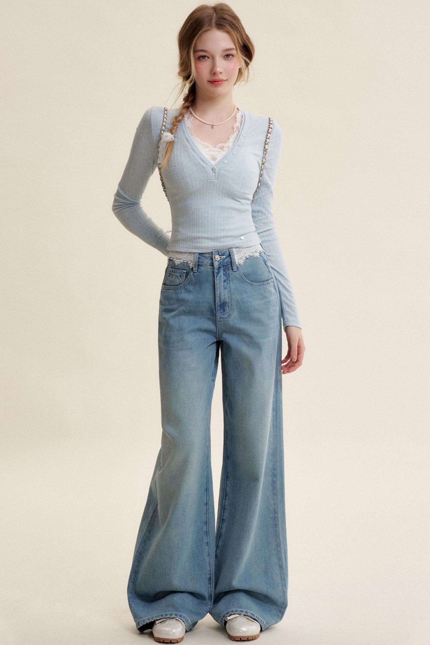 Lace Patchwork High-Rise Jeans