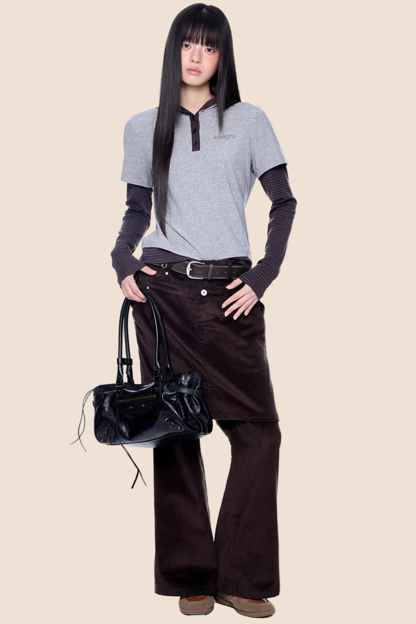 Striped Color-Block Henry Collar Top