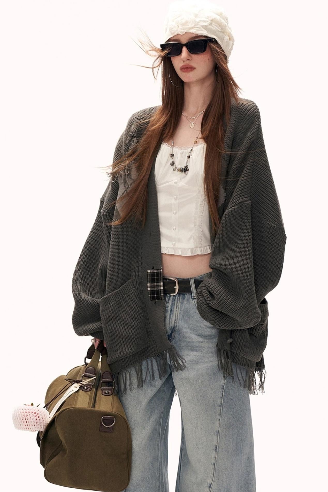Patchwork Tassel Knit Sweater Jacket