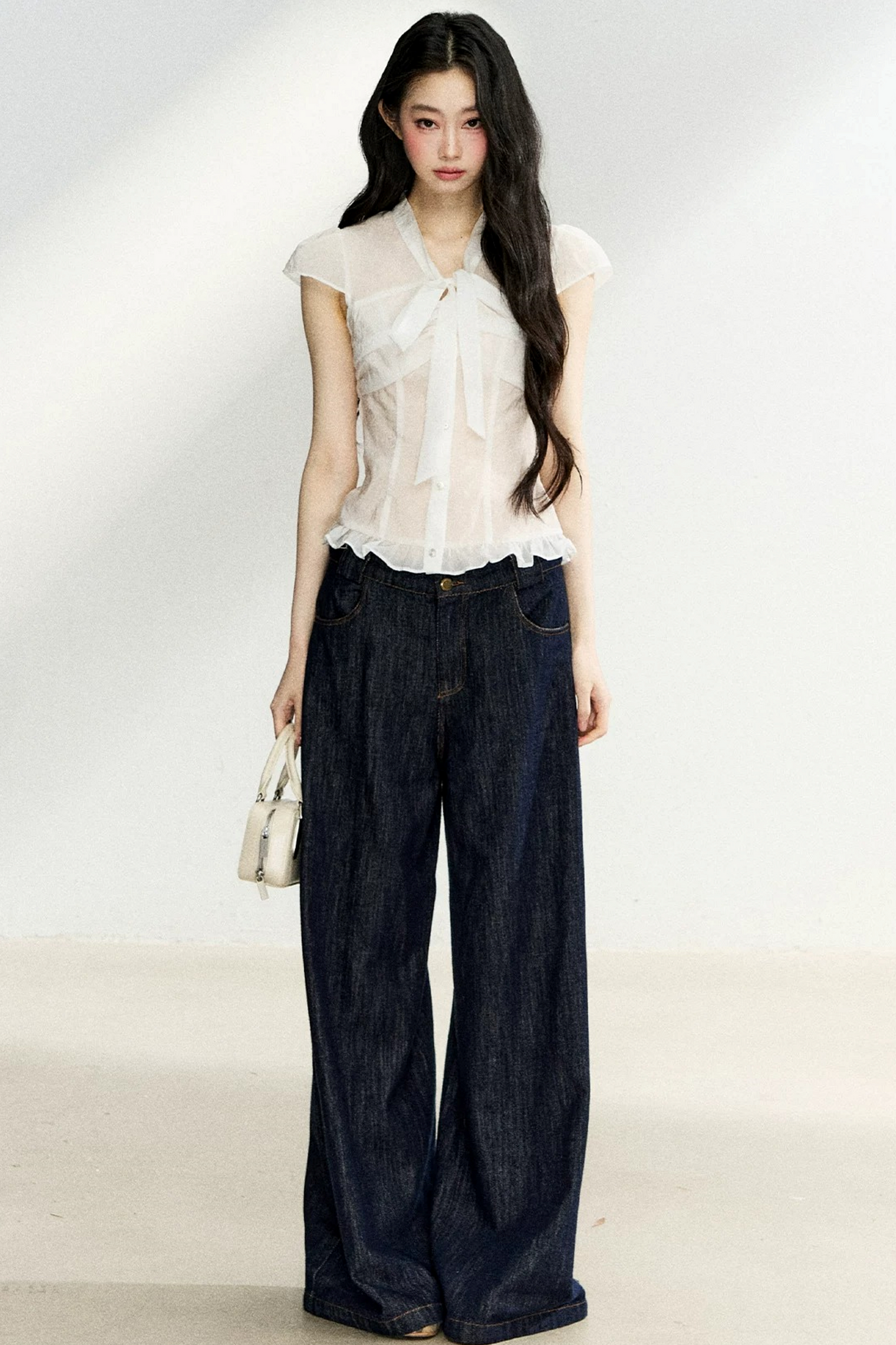 Sheer Bow-Collar Blouse