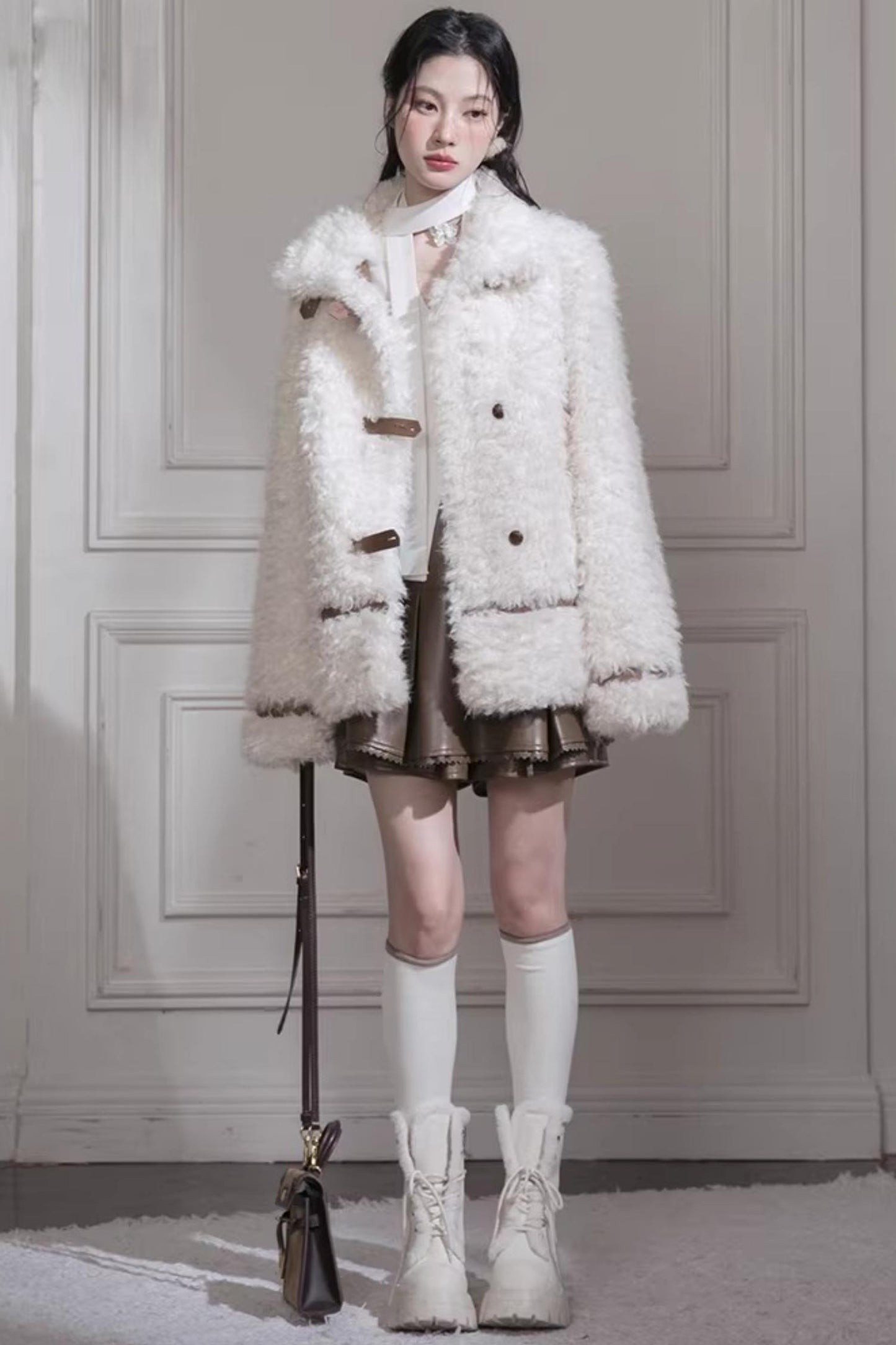 Velvet Curly Fur Coat Set